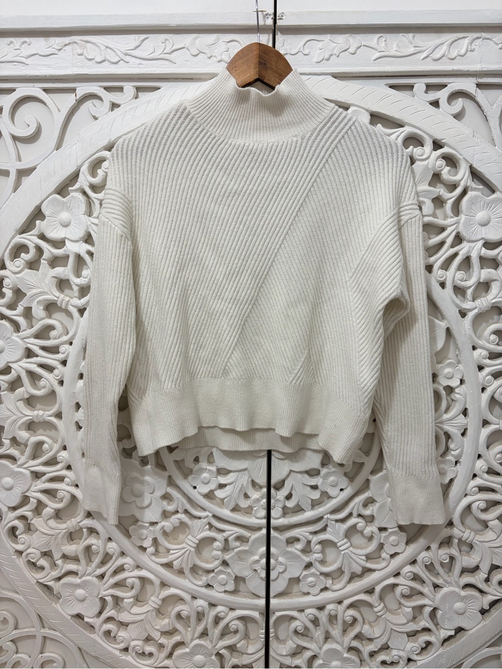 RD Style Women’s Mock Neck Sweater S Ivory Ribbed Cropped Knit